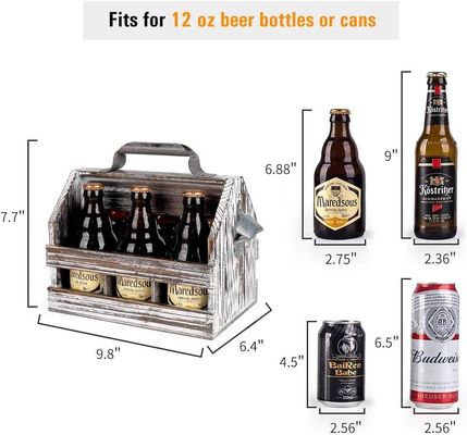 Caddy de 6 botellas de madera con acabado barnizado y abrebotellas