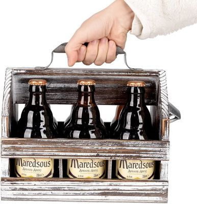 Caddy de 6 botellas de madera con acabado barnizado y abrebotellas