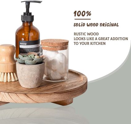 Impresión de serigrafía bandeja decorativa redonda de madera de 10 pulgadas organizador de madera para el mostrador del baño