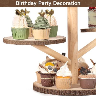 Diseños personalizados 4 Niveles de pastel de bambú soporte para fiestas frutas aperitivos servir bandeja
