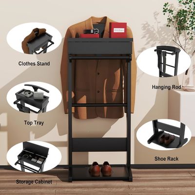 Logotipo personalizado Estante de ropa de madera con estanterías y stand de servicio