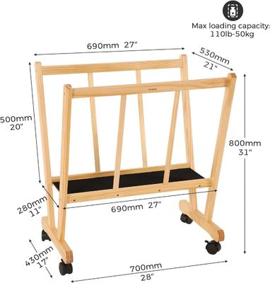 202406 Estante de impresión grande de madera con ruedas rodantes Logotipo personalizado Display y almacenamiento de baño
