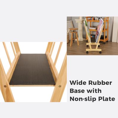 202406 Estante de impresión grande de madera con ruedas rodantes Logotipo personalizado Display y almacenamiento de baño