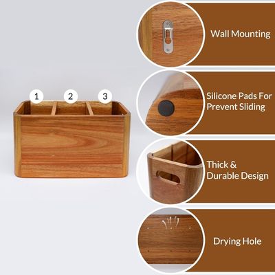 Caja de almacenamiento de madera de acacia de gran capacidad para mostrador de cocina en estructura de madera sólida