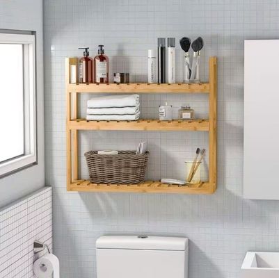 Estante de almacenamiento de madera de 3 niveles de color natural para organizar los artículos esenciales de su baño
