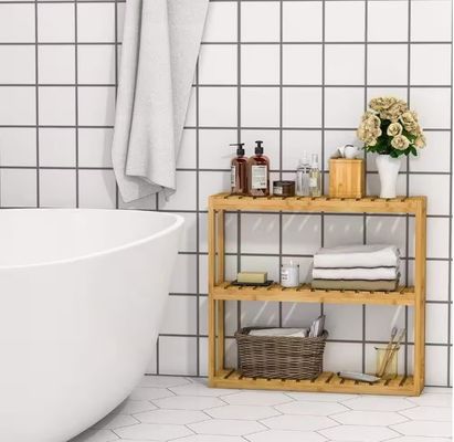Estante de almacenamiento de madera de 3 niveles de color natural para organizar los artículos esenciales de su baño