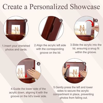 Caja de recuerdos de madera grande con tapa y marco de fotografía