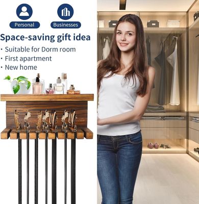 Conveniente organizador de almacenamiento de cinturón de madera con estantes dobles de material de nuez y haya