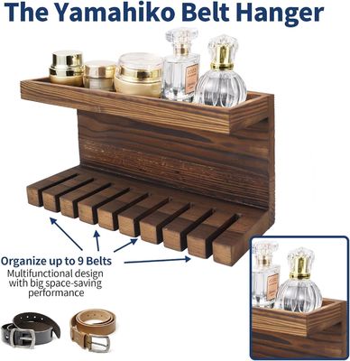 Conveniente organizador de almacenamiento de cinturón de madera con estantes dobles de material de nuez y haya