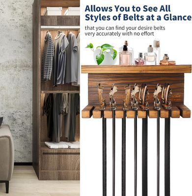 Conveniente organizador de almacenamiento de cinturón de madera con estantes dobles de material de nuez y haya