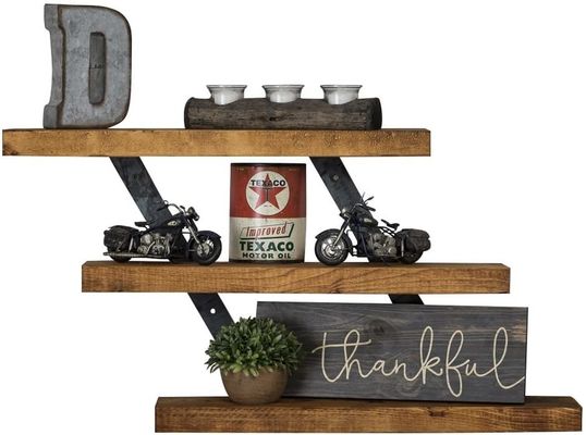 Estante colgante plegable montado en pared de madera rústica de dos niveles para decoraciones para el hogar