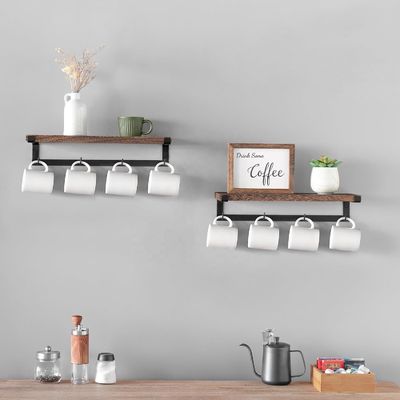 Estantes flotantes de madera sólida Accesorios de barras de café para estanterías de pared en la cocina de los niños