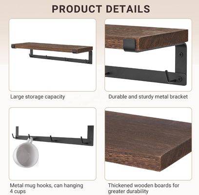 Estantes flotantes de madera sólida Accesorios de barras de café para estanterías de pared en la cocina de los niños