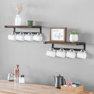 Estantes flotantes de madera sólida Accesorios de barras de café para estanterías de pared en la cocina de los niños