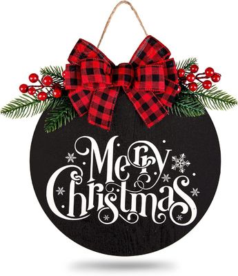 Signo de madera para la puerta de entrada Feliz Navidad Bienvenida Signo de madera de madera sólida