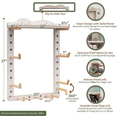 Conveniente organizador de esterillas de yoga de madera para montaje en la pared del gimnasio en casa totalmente personalizable