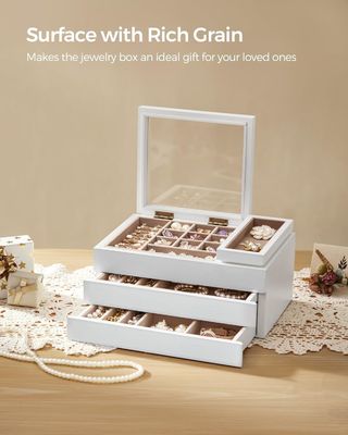 Caja de joyería de madera de 3 capas con tapa transparente en forma rectangular para necesidades de almacenamiento personalizadas