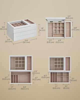 Caja de joyería de madera de 3 capas con tapa transparente en forma rectangular para necesidades de almacenamiento personalizadas