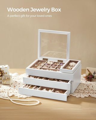 Caja de joyería de madera de 3 capas con tapa transparente en forma rectangular para necesidades de almacenamiento personalizadas