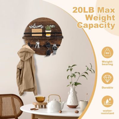 Organizador de llaves de madera redonda y portacorreo para la entrada Sala de baño Cuarto de cocina de pasillo