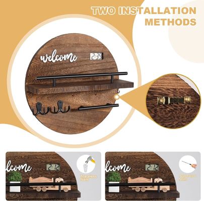 Organizador de llaves de madera redonda y portacorreo para la entrada Sala de baño Cuarto de cocina de pasillo