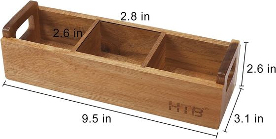 Caja de bolsas de té de madera de acacia con mango 3 compartimientos Mini contenedor de almacenamiento de escritorio
