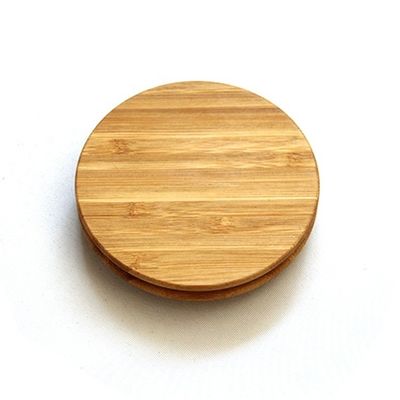 Capa de madera de bambú de forma redonda personalizada para portavelas de vidrio Jar Jars y anillo de silicona