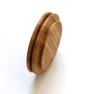 Capa de madera de bambú de forma redonda personalizada para portavelas de vidrio Jar Jars y anillo de silicona