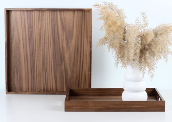 Logotipo personalizado bandeja de madera de nuez decoración para el hogar bandeja de servicio con asas