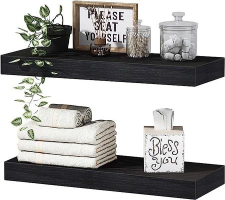 Conjunto de 2 estanterías flotantes de madera de estilo rústico para una exquisita decoración del hogar