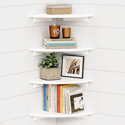 Decoración de sala de estar personalizada Conjunto de 4 esquinas redondas y blancas estanterías flotantes de libros para pared