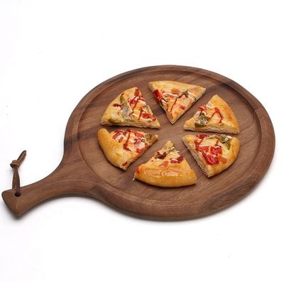 bandeja de pizza de madera redonda de 13 pulgadas con diseño de viento contratado y material ecológico