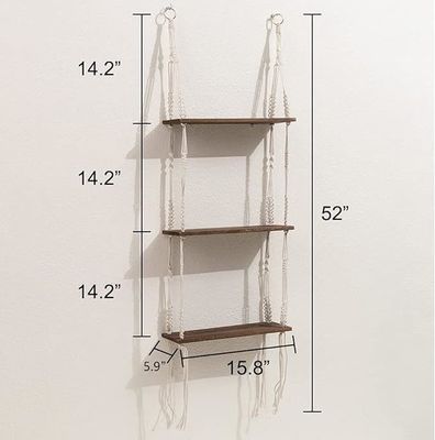 Muebles para el hogar Estante colgante de pared de macrame de 3 niveles con estanterías de almacenamiento flotantes de madera