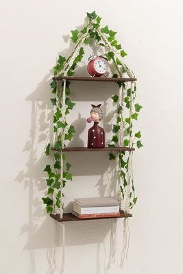 Muebles para el hogar Estante colgante de pared de macrame de 3 niveles con estanterías de almacenamiento flotantes de madera