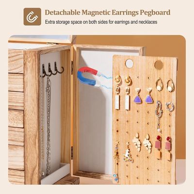Gran caja de joyas de madera de 7 capas con espejo para aretes Brazalete Collar Reloj de anillo