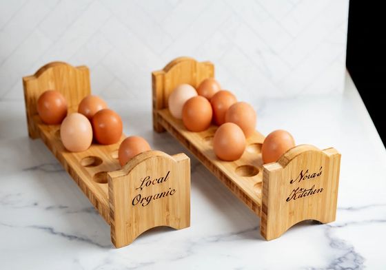 Cubierta de huevos de madera rústica de bambú ecológica para quemar en la nevera o a pedido personalizado