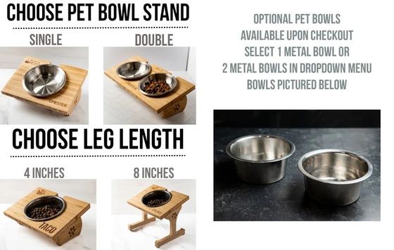 15 grados de inclinación Stand Pet Bowl Impresión de madera personalizada con láser Gravar dos cuencos extraíbles