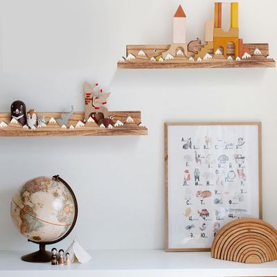 Logotipo personalizado montado en la pared rústico 3 pcs montaña de nieve estanterías flotantes para guardería
