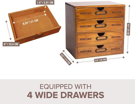 Organice sus suministros de oficina con estilo con una caja de almacenamiento de madera rústica y 4 cajones