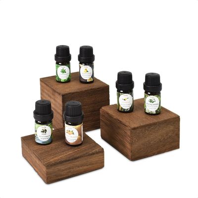 3 soportes de diferentes alturas de pantalla de madera Riser Set Logotipo personalizado Barnizado Impresión Manipulación