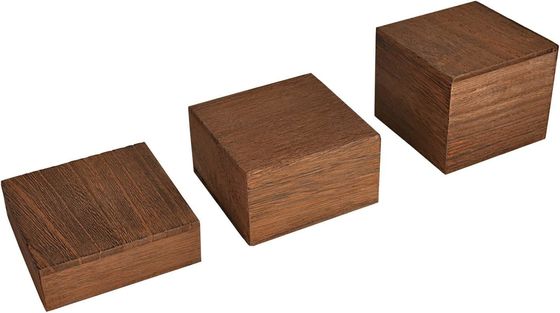 3 soportes de diferentes alturas de pantalla de madera Riser Set Logotipo personalizado Barnizado Impresión Manipulación
