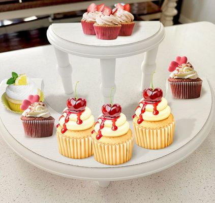 Exhibición de postres de media luna Stand 2 niveles de madera para colecciones de exhibición