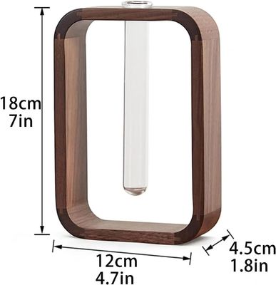 Decoración de plantas de jardín Vaso de vidrio transparente Portador de plantas de tamaño pequeño Noche rectangular Marco de madera Mesa de flor