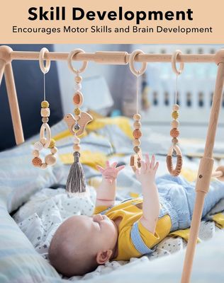 2407Frame Actividad Gimnasio Bar colgante juguetes para bebés gimnasio de madera para bebés con 4 juguetes en su color
