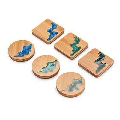 Decoración de alfombras redondas para tazas de café 10X0.9cm Costas de madera de acacia con impresión avanzada