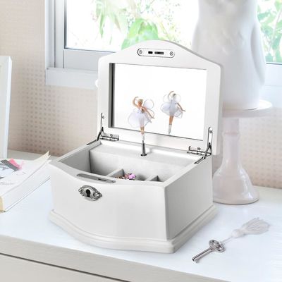 Caja de joyería de ballerina de madera blanca con espejo para organización personalizada