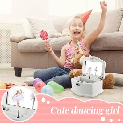 Caja de joyería de ballerina de madera blanca con espejo para organización personalizada