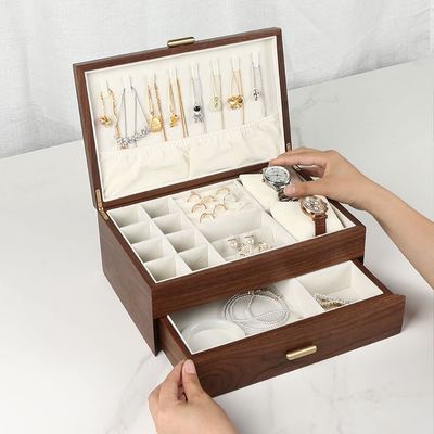 Rectángulo Pedido personalizado Brazalete de madera sólida Reloj de exhibición Joyería hecha a mano Caja de almacenamiento