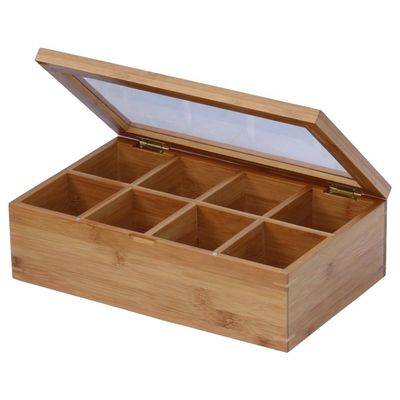 Regalo artesanía industrial logotipo personalizado aceptable caja de té de madera con tapa de vidrio