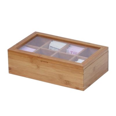 Regalo artesanía industrial logotipo personalizado aceptable caja de té de madera con tapa de vidrio